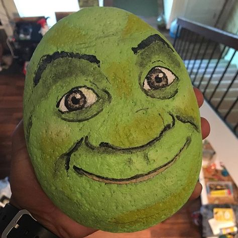 Turns out; hes not such a bad guy after all. #shrek #shrekmemes #ogre #randomart #fanart #paintedrock #paintedrocks… Shrek Rock Painting, Shrek Pumpkin Painting, Shrek Pumpkin, Shrek Painting, Pumpkin Idea, Shrek Memes, Creative Pumpkin Painting, Painting Pumpkin, Pumpkin Decorating Contest