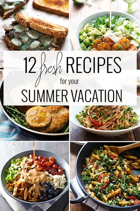 This is a list of 12 fresh recipes that are perfect for making during your summer vacation! Refreshing, delicious, and simple! Summer Meals For Two, Easy Vacation Meals, Vacation Meal Planning, Beach Week, Good Summer, Vacation Meals, Fresh Recipes, Summer Meals, Beach Meals