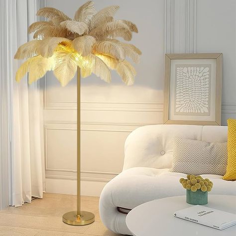 ANram Feather Floor Lamp, Natural Ostrich Feather Standing Lamp, Simple Bedroom and Living Room Decor Lamp, Golden Lamp Body, 3-Color Dimmable with G4 LED Bulb : Amazon.co.uk: Lighting Room Decor Lamp, Feather Floor Lamp, Golden Lamp, Golden Lamps, Feather Lamp, Decor Lamp, Floor Lamps Living Room, Bedroom And Living Room, Ostrich Feather