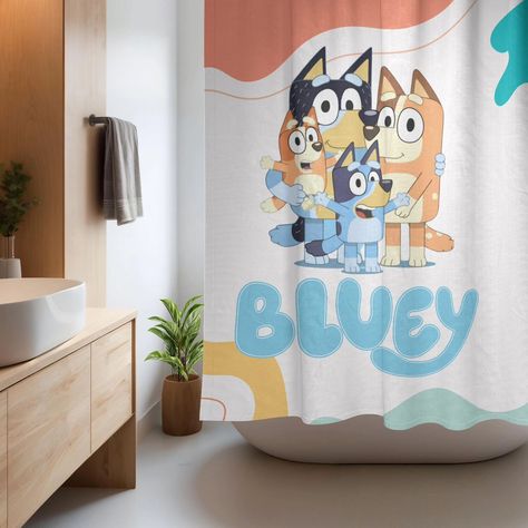 Just in, Bluey Shower curtain! https://tsofthetrade.etsy.com/listing/1781842156 Bluey Themed Bathroom, Bluey Bathroom Ideas, Themed Bathroom, Bingo, Bathroom Ideas, Shower Curtain, Curtains, Shower, Bedroom