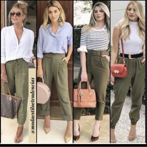 Green Jeans Outfit, Olive Green Pants Outfit, Summer Business Outfits, Green Pants Outfit, Summer Business Casual Outfits, Smart Casual Work Outfit, Colour Combinations Fashion, Business Casual Summer, Look Casual Chic