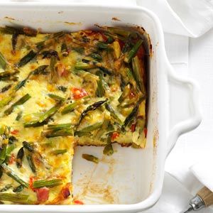 Overnight Asparagus Strata Recipe from Taste of Home -- shared by Lynn Licata of Sylvania, Ohio Asparagus Strata, Easter Casserole, Strata Recipe, Easy Easter Brunch, Strata Recipes, Christmas Breakfast Casserole, Easter Brunch Food, Egg Casserole Recipes, Egg Dish