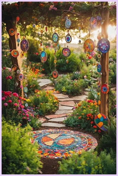 [Sponsored] Welcome To A Groovy Collection Of Hippie Garden Ideas! From Peaceful Pathways To Whimsical Wind Sculptures, Discover How To Infuse Your Outdoor Space With Bohemian Charm And Vibrant Creativity. Boho Decor, Backyards, Outdoor Spaces, Small, Diy, Patio, Farmhouse, Landscaping, Boho Theme. #bohemianpatiogardenideas Hippie Garden Ideas, Boho Garden Ideas, Pet Garden, Patio Farmhouse, Bohemian Patio, Rainbow Garden, Hippie Garden, Farmhouse Landscaping, Wind Sculptures