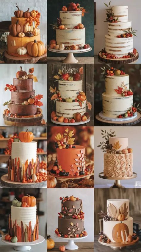 15 Fall Cake Designs to Elevate Your Seasonal Celebration Fall Ombre Cake, Fall Cake Decor, Autumnal Wedding Cake, Simple Fall Wedding Cakes, Fall Cake Designs, Fall Theme Cakes, Fall Cake Pops, Fall Leaf Cake, Autumn Wedding Cake