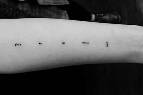 Punctuation Tattoos Quill Pen Tattoo, Typewriter Tattoo, Writer Tattoo, Tattoo Alphabet, Short Quote Tattoos, Wörter Tattoos, Tattoos Meaning, Phrase Tattoos, Mark Tattoo