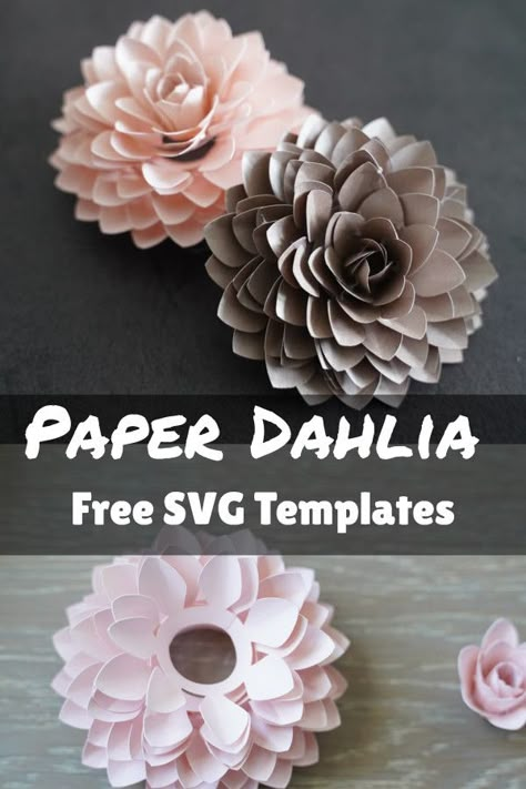 Cricut paper flower tutorial with fee SVG cut file templates Cricut Flowers, Paper Dahlia, Rolled Paper Flowers, Idee Cricut, Quilled Creations, Paper Flower Template, Cricut Tips, Paper Flowers Craft, Giant Paper Flowers