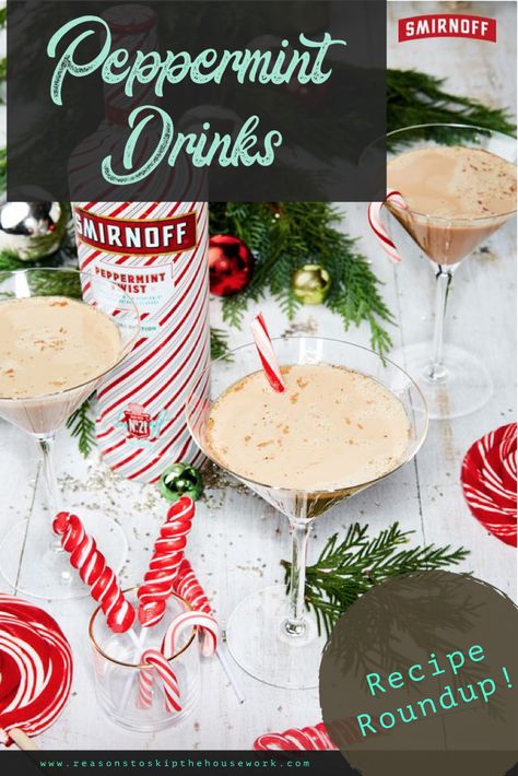 Drinks With Peppermint Vodka, Peppermint Drinks, Peppermint Drink, Snowman Marshmallows, Peppermint Cocktail, Baileys Drinks, Peppermint Vodka, Strawberry Banana Milkshake, Festive Holiday Drinks