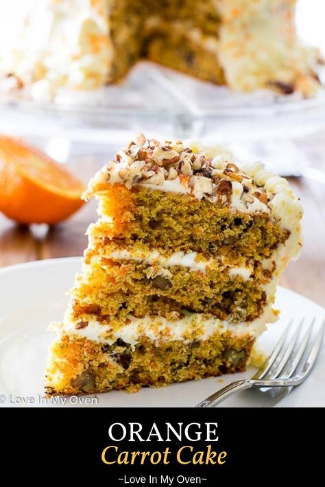 If you're a carrot cake lover, you'll love this twist on the classic. This orange carrot cake recipe is just as good as the original, with a splash of citrus for extra flavor! // orange-carrot cake recipe // carrot and orange cupcakes // orange carrot cake via @loveinmyoven Orange Carrot Cake Recipe, Orange Carrot Cake, Orange Cupcakes, Orange Cake Recipe, Ginger Cake, Ginger Nut, Carrot Cake Recipe, Cake Lover, Orange Cake