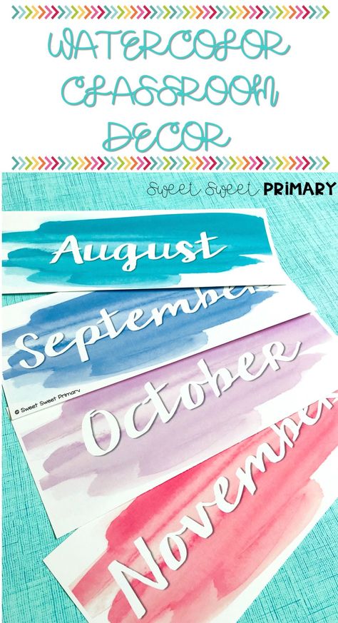 This simple and colorful watercolor decor set is sure to create a fun and relaxed classroom environment. Includes alphabet letters, calendar and subject headers, classroom jobs, table numbers, calendar numbers and more. #classroomdecor #classroomsetup  #backtoschool. Watercolor Classroom Decor, Watercolor Classroom, Elementary Classroom Themes, Back To School Theme, Classroom Goals, Classroom Makeover, Preschool Classroom Decor, Watercolor Decor, Elementary Classroom Decor