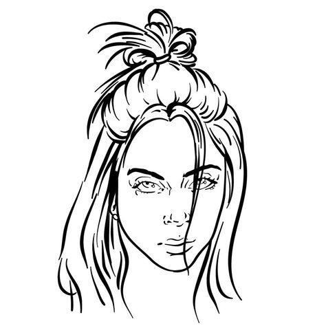 Billie Eilish Line Art, Billie Eilish Coloring Pages, Draw Billie Eilish, Draw Celebrities, Celebrity Sketches, Popular Celebrities, Drawing Guides, Drawing Guide, Outline Drawing