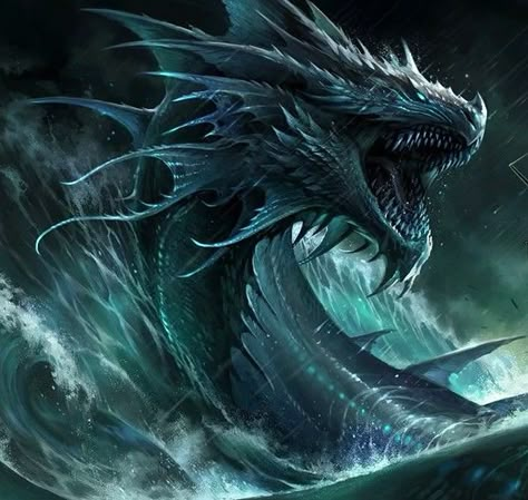 Leviathan Monster Sea Dragon, Leviathan Tattoo, Fantasy Play, Sea Serpent, Water Dragon, Fantasy Beasts, Sea Dragon, Sea Monsters, Monster Art