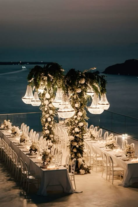 micro wedding, small wedding, inspo, inspiration, personal, beautiful, classy, timeless, romantic, aesthetic, love Chandelier Wedding Decor, Luxury Event Decor, Married In Greece, Mykonos Wedding, Oceanfront Wedding, Greece Mykonos, Destination Wedding Italy, Destination Wedding Decor, Wedding Setup