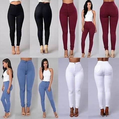 Women Pencil Stretch Casual Denim Skinny Jeans Pants High Waist Trousers Pencil Trousers, Jeans Pant, Denim Jeggings, Fashion Nova Jeans, Pencil Pants, Waist Jeans, Casual Tank Tops, Cutout Dress, Bustiers