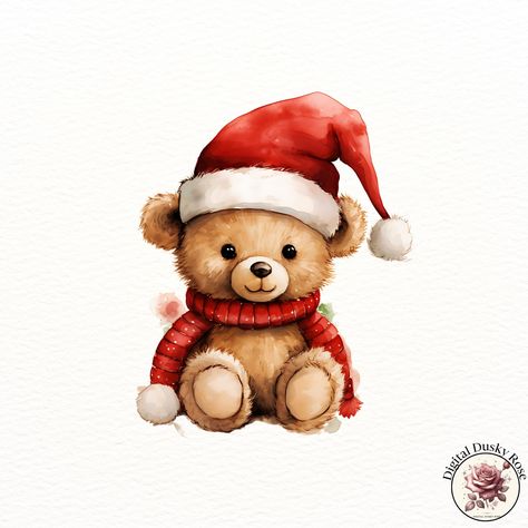 Watercolor Christmas Teddy Bear Clipart: Adorable Bear in Winter Clothes, Santa-Inspired Design for Holiday Crafts https://digitalduskyrose.etsy.com/listing/1803655021 Get ready for the holiday season with our Watercolor Christmas Teddy Bear Clipart! Featuring a cute teddy bear dressed in cozy winter clothes and a Santa-inspired outfit, this high-resolution clipart is perfect for adding charm to your Christmas cards, holiday invitations, scrapbooking, and other seasonal crafts. This whimsic... Christmas Teddy Bear Drawing, Christmas Aesthetic Clipart, Cozy Winter Clothes, Cute Christmas Art, Natal Baby, Teddy Bear Watercolor, Teddy Christmas, Teddy Bear Drawing, Teddy Bear Christmas