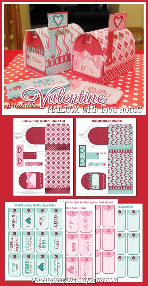 Valentine Mailboxes, Valentines Day Projects, Valentine Card Box, Valentine Mailbox, Printable Box, Valentine Day Boxes, Printable Valentine, Gift Box Template, Valentine Box