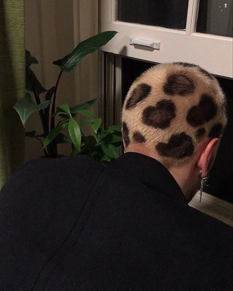 Men’s Dyed Buzzcut, Bleach Hair Designs Men, Leopard Print Buzzcut, Leopard Buzzcut, Leopard Hair Dye, Bleached Buzz, Buzzcut Ideas, Dyed Buzzcut, Bleached Hair Men