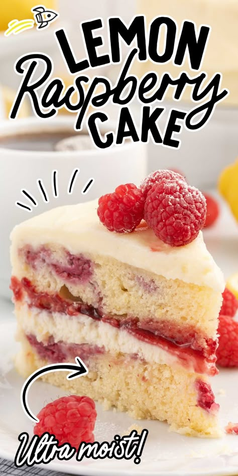 Lemon Raspberry Cake Raspberry Desserts Cake, Lemon Raspberry Desserts, Lemon Raspberry Cake, Cake With Raspberries, Raspberry Cake Recipes, Raspberry Lemon Cakes, Raspberry Dessert, Boxed Cake Mixes Recipes, A Slice Of Cake