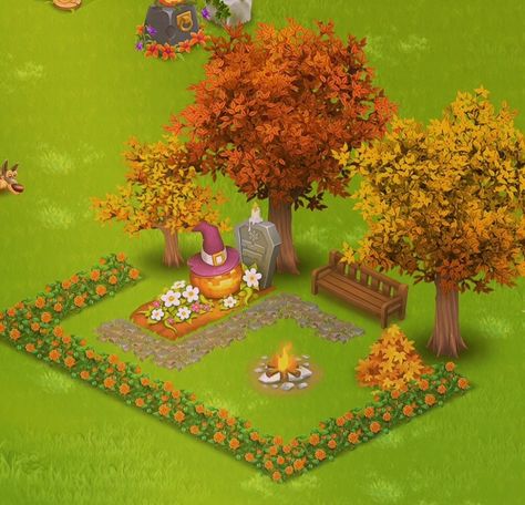 Halloween Hayday Ideas, Hayday Farm Design Fall, Fall Hayday Farm, Hay Day Coffee Kiosk Design, Hay Day Halloween Design, Hayday Farm Design Halloween, Hay Day Fall Design, Hayday Autumn Design, Hay Day Autumn Design