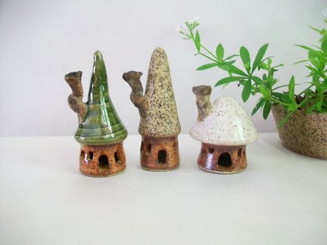 Ceramic fairy houses Clay Fairy Houses, Pottery Fairy, Stone Roof, Fairy Garden Cottage, Gnome Houses, Small Clay Pot, Art Houses, Teacup Gardens, Fairy House Crafts