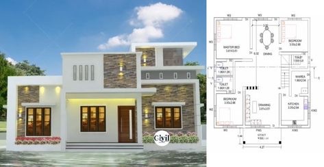 1000 Sq Ft 3BHK Contemporary Style Single-Storey House And Free Plan - Engineering Discoveries House Plans 1000 Sq Ft, 1000 Sq Ft House Plans, 1200sq Ft House Plans, 900 Sq Ft House, 1000 Sq Ft House, Single Storey House, A House Plan, Budget House Plans, Single Storey House Plans