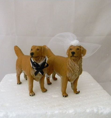 Wedding Reception Party Golden Retriever Dogs by RedneckWeddings4u Golden Retriever Cake Topper, Golden Retriever Cake, Golden Retriever Wedding, Grooms Cake Toppers, Rope Garland, Dog Cake Topper Wedding, Dog Cake Topper, Dog Cake, Wedding Topper