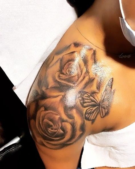 Best 12  cute shoulder tattoos for black women Cute Shoulder Tattoos, Girl Shoulder Tattoos, Arm Sleeve Tattoos For Women, Rose Tattoos For Women, Hand Tattoos For Girls, Cute Hand Tattoos, Pretty Hand Tattoos, Neck Tattoos Women, Tattoos For Women Flowers