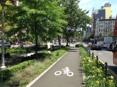 Landscape Engineer, Streetscape Design, Riding Tips, Urban Design Plan, Urban Landscape Design, Street Bike, Bike Route, Bike Lane, Nyc Street