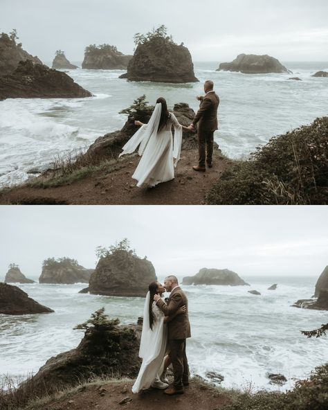 Like scenes from a movie 🤍 Getting to document this elopement in the Oregon Coast was truly a dream come true. Hair / MUA: @whitmarie.hairmua Picnic: @roguepicnics - #oregoncoastelopement #oregoncoastwedding #pnwelopement #elopementwedding #wanderingweddings #dirtybootsandmessyhair Siren Wedding, Oregon Beach Wedding, Brookings Oregon, Elopement Oregon, Destination Elopement Locations, Oregon Coast Wedding, Different Wedding Ideas, Oregon Coast Elopement, Oregon Beach