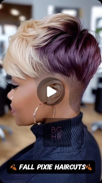 Black Girls Hair Rocks on Instagram: "NO APPOINTMENTS AVAILABLE   🍂 Fall Pixie Haircut Ideas for Black Women 🍂 For you, yay or nay?  The fall season is the perfect time to embrace a fresh, bold new look! Pixie cuts are versatile, low-maintenance, and can be tailored to fit your unique style and personality. Let’s dive into some stunning pixie ideas that will make you feel fabulous this autumn!  #FallPixieCuts #PixieCutStyles #BlackWomensHair #FallHairTrends #ShortHairInspo #BlackGirlHair #CurlyPixie #TaperedPixie #AutumnHairVibes #NaturalHairStyles #FallHairColors" Short Hairstyle Women Fall Colors, Fall Black Hair Color Ideas, Perfect Pixie Haircut, Gray Hair Styles For Black Women, Pixie Inverted Bob, Short Natural Colored Hair Black Women, Fall Pixie Hair Color Black Women, Shaved Head Designs Black Women, Pixie Quickweave For Black Women