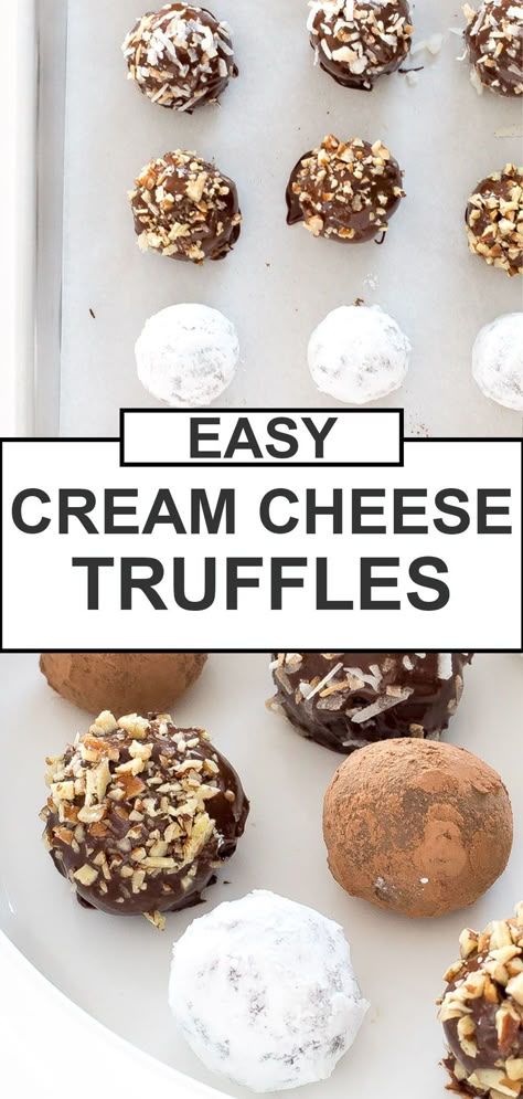 Truffles Easy No Bake, Cream Cheese Truffles, Cheese Truffles, No Bake Truffles, Truffle Recipe Easy, Cheesecake Truffles, Homemade Chocolate Truffles, Cream Cheese Ball, Truffle Cream