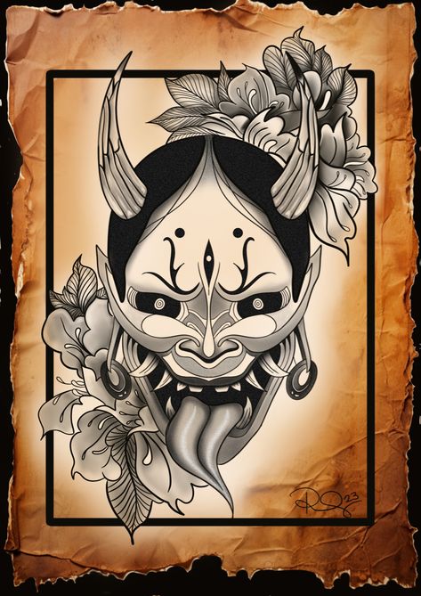 Hannah Mask Tattoo Design, Female Hannya Mask Tattoo, Feminine Hannya Mask Tattoo, Hayna Mask Tattoo, Split Hanya Mask Tattoo, Tattoo Designs, Bee, Mask, Tattoos