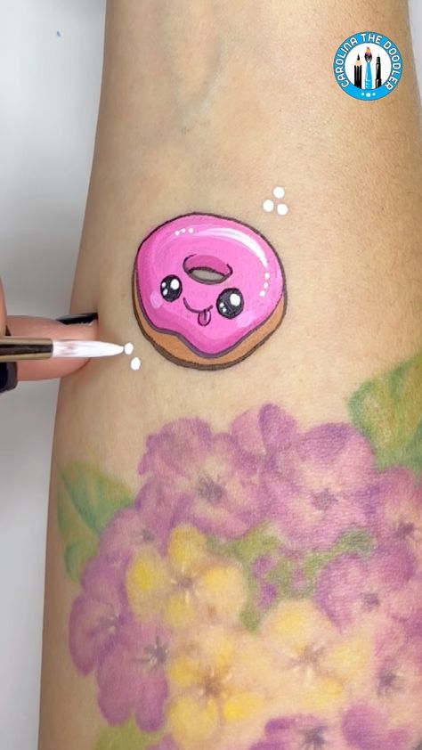 Carolina The Doodler ✏️ | Let’s paint an adorable Donut! 🍩🩷 My #1 favorite donut is the Glazed donut!!! What’s yours? 🤩 #donut #kawaii #paintingprocess | Instagram Kawaii Face Paint, Cheek Art, Skin Paint, Kawaii Faces, Face Painting Designs, Painting Process, Face Painting, Donuts, Face Paint