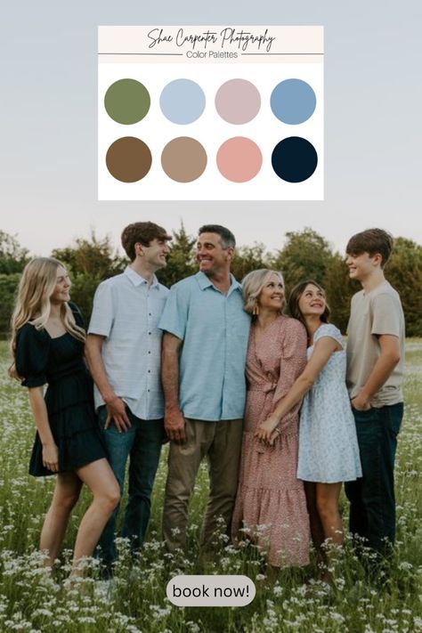 Color Pallets Family Pictures, Family Fall Pictures Color Schemes, Summer Extended Family Photo Color Scheme, Color Schemes Family Pictures, Summer Color Palette Photoshoot, Color Palette For Family Photos Summer, Extended Family Session Outfits, Extended Family Photo Color Scheme, Family Photo Colour Scheme