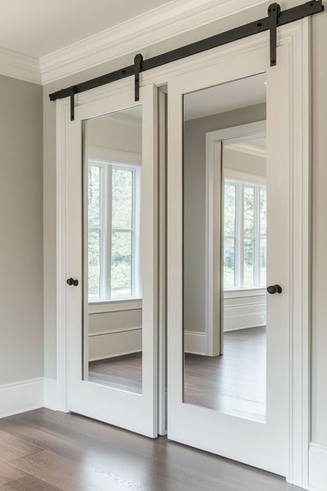 Complete your closet design with stylish door options. From sliding barn doors to mirrored panels, the right closet doors can add both functionality and flair to your space. 🚪✨👗 #ClosetDoors #HomeDecor #StylishLiving #ClosetDesign Closet Door Ideas, Sliding Mirror Closet Doors, Sliding Barn Door Closet, Mirror Barn Door, Mirror Closet, Closet Mirror, Door Options, Mirror Closet Doors, Sliding Mirror