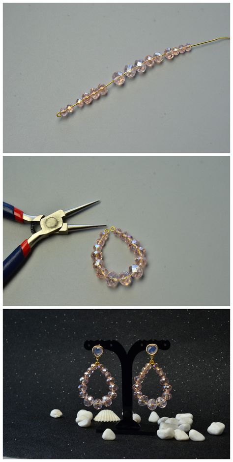 Diy Crystal Bead Jewelry, Crystal Earing Ideas, Crystal Beads Earrings Diy, Earings Diy Crystal, Crystal Beads Earrings, Diy Crystal Earrings, Crystal Earrings Diy, Diy Earrings Pearl, Drop Earrings Diy