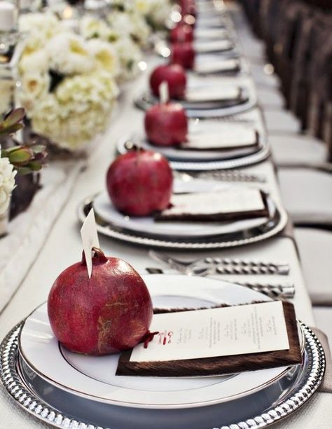 Pomegranate Wedding, Outside Fall Decor, Private Estate Wedding, Table Setting Decor, Tahoe Wedding, Pretty Tables, Rosh Hashanah, Wedding Tablescapes, Table Arrangements