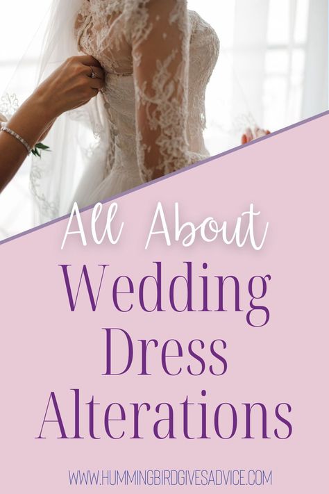 Nearly every wedding gown will need some alterations. From hemming, installing a bustle, or adding extra embellishments to your wedding dress, there are lots of reasons to have it altered after you purchase it. This post is all about wedding dress alterations, from who should take care of alterations, how long they may take, and how to work wedding gown alterations into your wedding budget. // wedding dress // gown // alterations // seamstress // tailor // wedding dress fit // wedding advice // Dress Alterations Diy Neckline, Adding Buttons To Wedding Dress, Hemming A Wedding Dress, Wedding Dress Alterations Ideas, Before And After Wedding Dress Alterations, Wedding Dress Back Alterations, Wedding Dress Alterations Before After, Alter Dress Too Big, How To Alter Dress Too Big