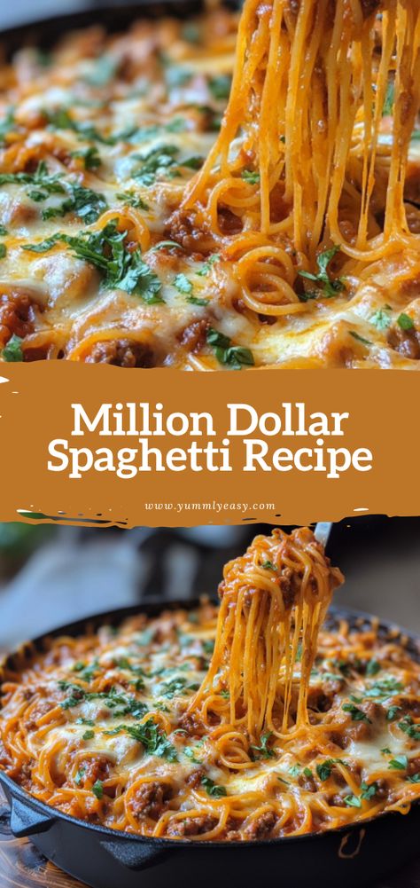 Million Dollar Spaghetti Recipe - Yummly Easy Different Spaghetti Ideas, Million Dollar Spaghetti With Sour Cream, Spaghetti Side Dishes Ideas, Creole Spaghetti Recipe, Healthy Million Dollar Spaghetti, Billion Dollar Spaghetti Recipe, Fun Spaghetti Recipes, Spaghetti Dinner Recipes, Spaghetti Meal Ideas