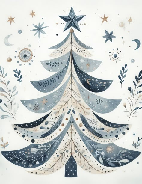 Scandi Christmas Decorations Diy, Diy Nordic Christmas Decorations, Scandi Painting, Yule Images, Winter Art Aesthetic, Vintage Christmas Illustration, Blue Christmas Trees, Trees Images, Merry Christmas Watercolor