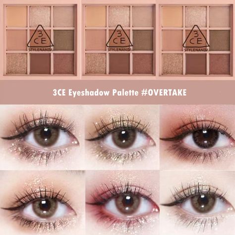 3CE #OVERTAKE, this eyeshadow palette is a classic among classics, I have been repurchasing it for years in a row. Daily work, sweet eye makeup, Queen eye makeup, smoky eye makeup, caramel pumpkin eye makeup, this eyeshadow palette is enough.Today, I am sharing how to use #OVERTAKE to create 8 different amazing eye makeup looks. Style 1 Daily eye makeup for work time1 Use 1 to cover the upper and lower eyelids2 Use 6 to smudge the crease of the double eyelid and the end of the lower eye3 Use 2 Eyeshadow For Double Eyelid, Makeup For Lowered Eyelids, Double Eyelid Eyeshadow, Caramel Makeup Look, Eyeshadow Looks For Work, Lower Eyelid Makeup, Eye Makeup Double Eyelid, 3ce Overtake, Eye Makeup For Work