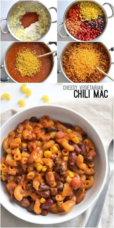 One Pot Vegetarian Chili Mac and Cheese - Budget Bytes Vegetarian Chili Mac, Vegetarische Diners, Chili Mac And Cheese, One Pot Vegetarian, Chili Mac, Vegetarian Meal Prep, Vegetarian Chili, Diet Vegetarian, Pesto Pasta