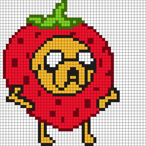 Taco Perler Bead Patterns, Strawberry Shortcake Perler Beads, Red Perler Bead Patterns, Strawberry Shortcake Pixel Art, Small Pixel Art Grid, Pixel Art Strawberry, Strawberry Perler, Strawberry Pixel Art, Adventure Time Crochet