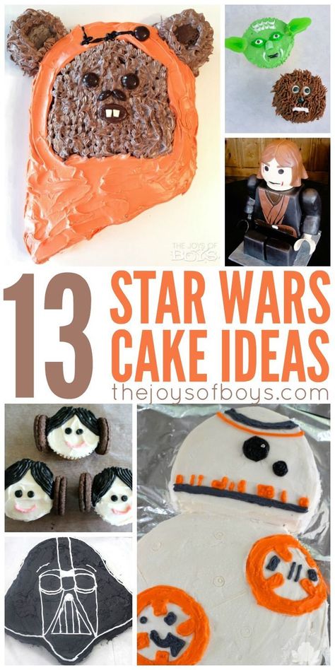 13 Amazing Star Wars Cake Ideas for Your Next Star Wars Party #starwars #starwarsparty #partyideas #boypartyideas #cake #starwarscake #cakeideas #boybirthdaycakeideas #birthdaycake Star Wars Cake Diy, Star Wars Cake Ideas, Star Wars Essen, Darth Vader Cake, Star Wars Cake Toppers, Star Wars Birthday Cake, Star Wars Food, Cake Boy, Ideas Cumpleaños