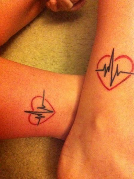 Matching BFF tattoo Open Heart Surgery Survivor Tattoo, Commitment Tattoos, Nursing Tattoo, Nursing Tattoos, Nursing Cardiac, Couple Tats, Ekg Tattoo, Heartbeat Tattoo Design, Dr Tattoo