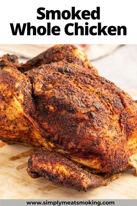 This easy recipe for whole smoked chicken on a pellet grill will become your go-to for family dinners. Learn the best time and temp for a perfectly smoked chicken, plus tips on making it extra juicy. Click to see the recipe for whole smoked chicken. Beer Brine, Smoked Chicken Recipes, Smoked Whole Chicken, Whole Chicken Recipe, Traeger Smoker, Beer Chicken, Pellet Smoker, Whole Chicken Recipes, Smoked Food