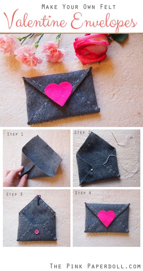 Easy Felt Crafts, Felt Envelope, Diy Coin Purse, Valentines Envelopes, Diy Fashion Trends, Heart Envelope, Felt Craft Projects, Fabric Envelope, Crochet Christmas Stocking