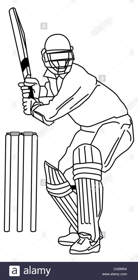 Batsman - Line illustration for Cricket BatsmanStock Photo Cricket Helmet Drawing, Cricket Line Art, Cricket Drawing Sport, Cricket Doodle Art, Cricket Drawing Easy, Cricketer Drawing, Cricket Drawing, Cricket Illustration, Cricket Posters