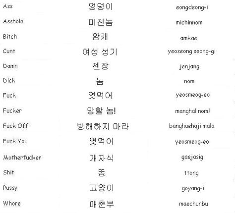 Swears In Korean, Korean Swearing Words, Korea Curse Word, Korean Language Tattoo, Korean Swears, Korean Cursing Words, Bad Word In Korean, Korean Tattoos Words Meaning, Bad Words In Korean Language