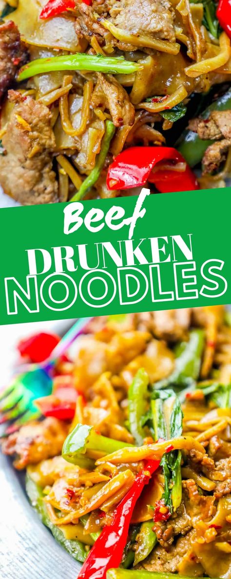 Beef Drunken Noodles Thai, Drunken Noodles Thai Easy, Beef Drunken Noodles, Newlywed Recipes, Drunken Noodles Recipe, Thai Recipes Noodles, Menu Calendar, Viral Recipes, Drunken Noodles