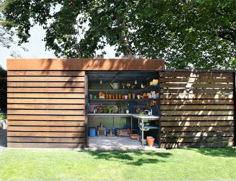 23 Impressive Contemporary Garden Shed Designs Modern Garden Shed, Contemporary Sheds, Shed Design Plans, Garden Shed Interiors, Yard Sheds, Modern Shed, Garden Tool Shed, Modern Landscape Design, Backyard Sheds